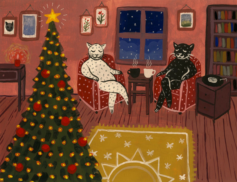 christmas cats art by ollie rollins