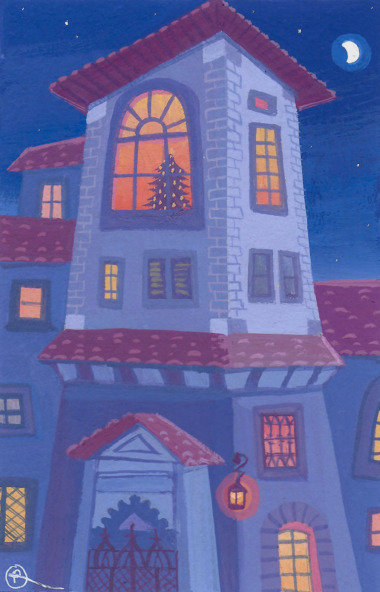 Italian tower house illustration by Ollie Rollins